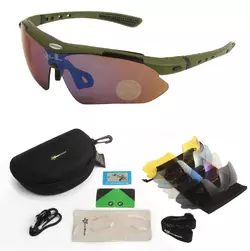 Захисні сонцезахисні окуляри тактичні з поляризацією- RockBros -5 комплектів лінз-Олива