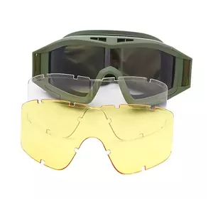 Тактичні захисні окуляри, маска Daisy зі змінними лінзами / Панорамні незапітніючі. Колір олива