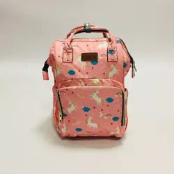 Сумка для мами з термовідділами, сумка-рюкзак на дитячий візок. Рожева з принтом