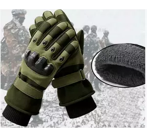 Зимові тактичні рукавиці, олива, теплі на флісі D3-PMR-PRCT-L