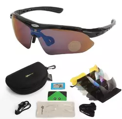 Захисні тактичні сонцезахисні.спортивні окуляри з поляризацією RockBros чорні .5 комплектів лінз