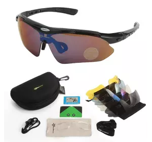 Захисні тактичні сонцезахисні окуляри з поляризацією- RockBros -5 комплектів лінз-Чорні