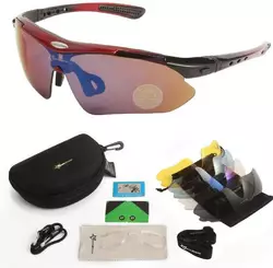 Захисні тактичні сонцезахисні спортивні окуляри з поляризацією RockBros червоні з чорним.