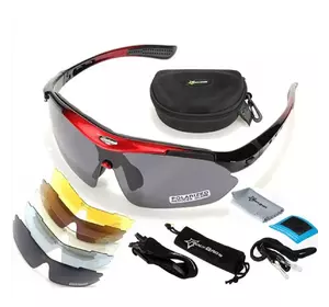 Захисні тактичні.спортивні окуляри з поляризацією RockBros червоні з чорним .5 комплектів лінз