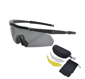 Захисні тактичні армійські окуляри ESS Олива .3 комплектів лінз. Товщина лінз 3 мм!