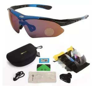 Захисні тактичні сонцезахисні окуляри з поляризацією- RockBros -5 комплектів лінз-Сині
