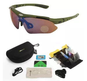 Захисні сонцезахисні окуляри тактичні з поляризацією- RockBros -5 комплектів лінз-Олива