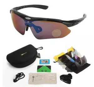 Захисні тактичні сонцезахисні спортивні окуляри з поляризацією RockBros black.5 комплектів лінз