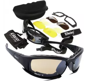 Захисні тактичні сонцезахисні окуляри з поляризацією Daisy X7 Black + 4 комплекти лінз