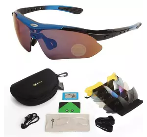 Захисні тактичні сонезахисні окуляри з поляризацією RockBros сині .5 комплектів лінз