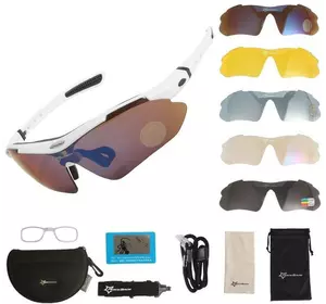 Захисні тактичні сонцезахисні спортивні окуляри з поляризацією RockBros білі .5 комплектів лінз