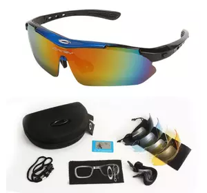 Захисні тактичні сонцезахисні окуляри з поляризацією Oakley blue 5 лінз One siz+
