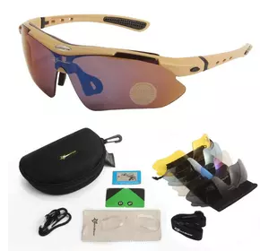 Захисні сонцезахисні окуляри тактичні з поляризацією- RockBros -5 комплектів лінз-Койот