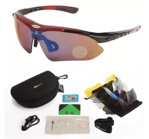 Захисні тактичні сонцезахисні окуляри з поляризацією- RockBros -5 комплектів лінз-Червоні